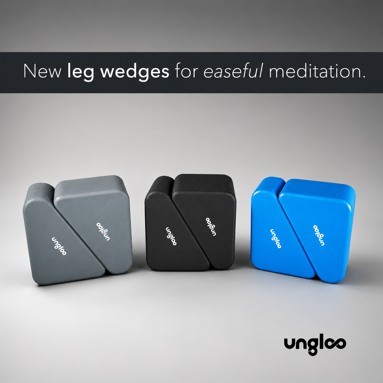 Set of three colorful SitBlox meditation support blocks from Ungloo Store, ideal for comfortable seated meditation practice.