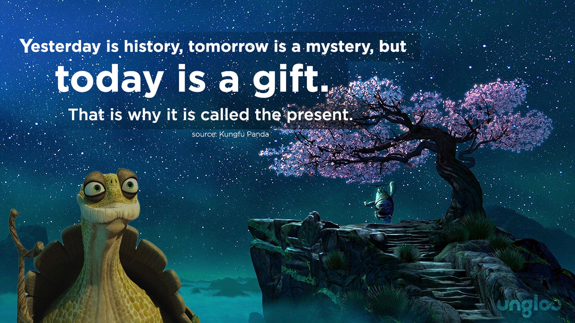 Ooway Kungful Panda tells us that Today is a Gift, reduce anxiety with mindfulness